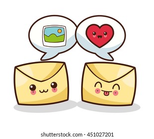 Technology and social media concept represented by kawaii email icon. Colorful and flat illustration.