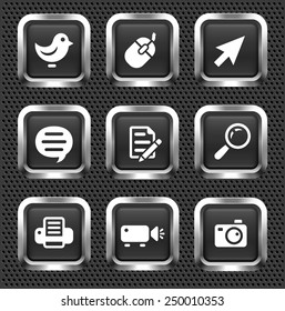 Technology and Social Network on Black Square Buttons
