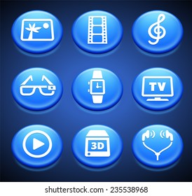 Technology and Social Network on Blue Round Buttons