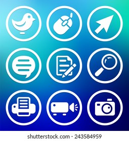 Technology and Social Network on Blue Round Buttons