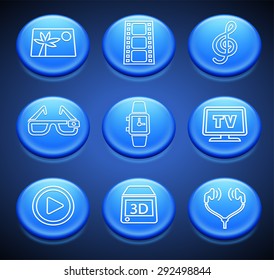 Technology and Social Network  on Blue Round Buttons