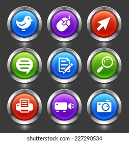 Technology and Social Network on Color Round Buttons