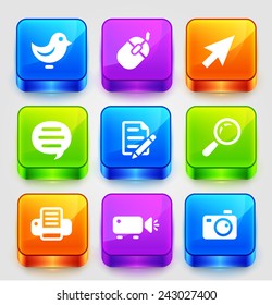 Technology and Social Network on Color Square Buttons