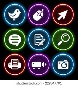 Technology and Social Network on Glow Round Buttons