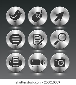 Technology and Social Network on Silver Round Buttons