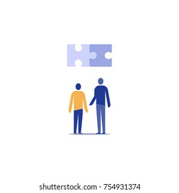 Technology Solution Concept, Team Work, Joint Venture, Common Ground, Open Source Development Project, Innovation And Integration, Work Together, Vector Icon, Flat Illustration