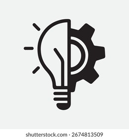 Icono de soluciones de Tecnología: engranajes y bombillas para innovación e ideas