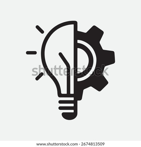 Technology Solutions Icon – Gear and Light Bulb for Innovation and Ideas