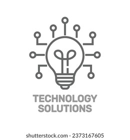 Technology solutions icon with lightbulb sign. Creative solution bulb vector symbol. Editable Stroke. EPS 10