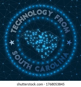 Technology from South Carolina. Futuristic geometric badge of the US state. Technological concept. Round South Carolina logo. Vector illustration.