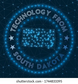 Technology from South Dakota. Futuristic geometric badge of the US state. Technological concept. Round South Dakota logo. Vector illustration.