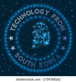 Technology From South Korea. Futuristic geometric badge of the country. Technological concept. Round South Korea logo. Vector illustration.