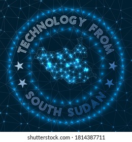 Technology From South Sudan. Futuristic geometric badge of the country. Technological concept. Round South Sudan logo. Vector illustration.