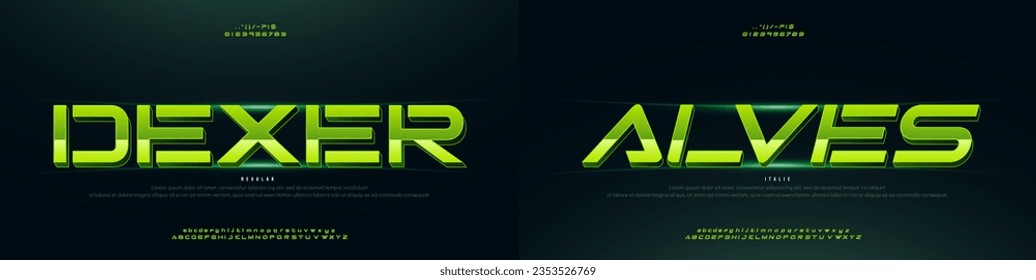 Technology space font alphabet logo. techno neon effect fonts designs. Typography digital sport sci-fi logos concept. vector illustration