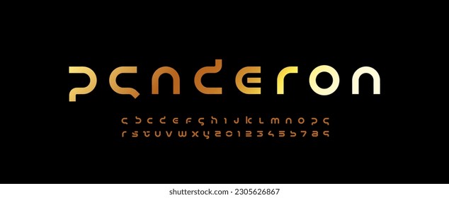 Technology space font, digital cyber alphabet made futurism style, Latin letters A, B, C, D, E, F, G, H, I, J, K, L, M, N, O, P, Q, R, S, T, U, V, W, X, Y, Z and Arab numerals 0, 1, 2, 3, 4, 5, 6, 7, 