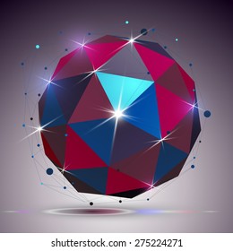 Technology spherical polished object with lines mesh. 3d colorful shiny complicated engineering structure, best for use in graphic design. Bright netting element.