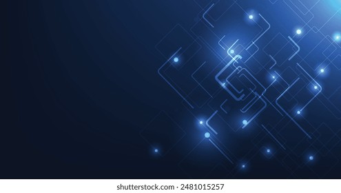 Technology square diagram concept. High-tech square geometric connection system.Vector abstract technology on a dark blue background.	