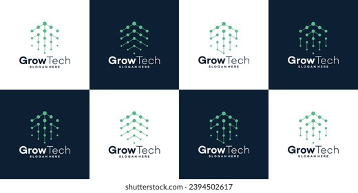 Innovación en el diseño del logo de crecimiento de la tecnología con puntos abstractos, moléculas y vectores de diseño gráfico de sistemas de Internet de red. Símbolo, icono, creativo.