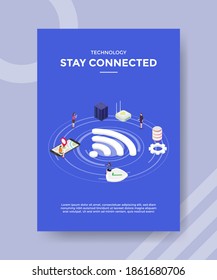 Technology Stay Connected People Standing Sitting Around Server Router Network For Template Flyer And Print Banner Cover Book Books Modern Flat Style