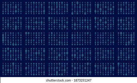 Technology stream binary code. Digital illustration. Blue matrix background. Programming, coding, hacking and encryption.
