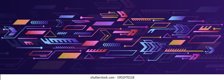 La tecnología raya líneas brillantes. Comunicación digital. La velocidad y el movimiento se desdibujan sobre el fondo oscuro. Banner web. Concepto de computadora de alta tecnología. Ilustración futurista de rayos de luz coloridos.