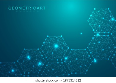 Technology structure molecular connect elements. Connection with hexagons elements. Vector illustration