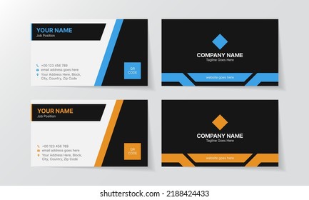 Technology Style Business Cards Templates Set with Unique Layout, Yellow and Blue Visiting Cards Collection