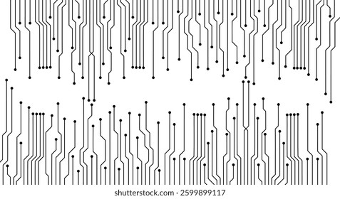 Technology style concept. Circuit board on white background. Electrical connection system, electronic circuit, black line style. left copy space or empty. EPS 10