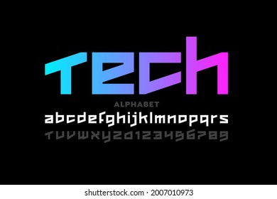 Technology style font, alphabet letters and numbers vector illustration