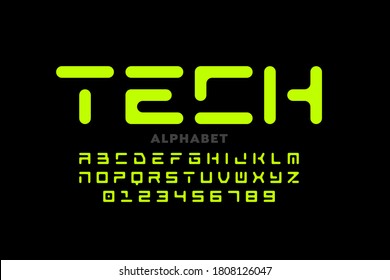 Technology style font design, alphabet and numbers vector illustration