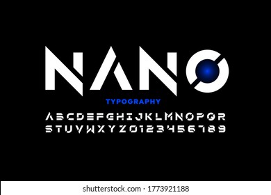 Technology style font, science alphabet, letters and numbers vector illustration