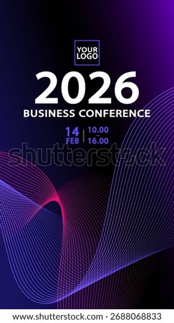 A technology summit event poster template. A futuristic abstract background with digital wave lines. A professional layout for a science or tech conference with a placeholder for a logo and text.