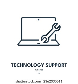 Technology Support Icon. Tech Support, Assistance, Troubleshooting. Editable Stroke. Simple Vector Icon