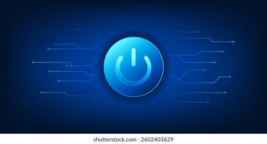 Technology switch background, the on off button on the side is a technology circuit, representing the beginning of limitless technology, a symbol of unlocking potential, towards possibilities.