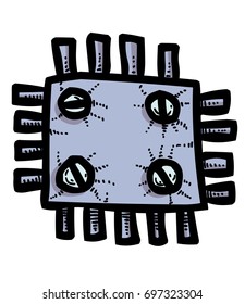 Technology symbol - cartoon hand drawn image. Original colorful artwork, comic childish style drawing.
