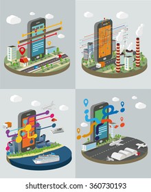 Technology Symbols with smart phones. Set of concept vector illustration..