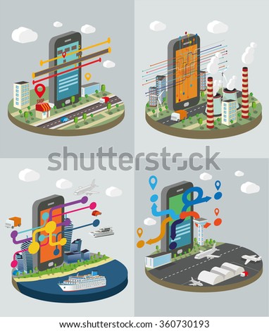Technology Symbols with smart phones. Set of concept vector illustration..