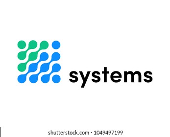 IT technology systems logo for internet communications company or digital corporation. Vector icon of blue circle pattern structure design template