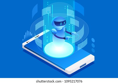 Technology for talk digital call. Creative virtual engineering mobile, ai concept. Can use as clipart or sticker for web banner, infographics, hero images. Flat isometric vector illustration.