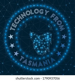 Technology From Tasmania. Futuristic geometric badge of the island. Technological concept. Round Tasmania logo. Vector illustration.
