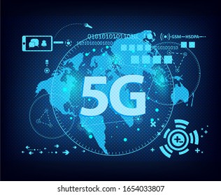 tecnología de telecomunicación 5G velocidad concepto global. ilustración vectorial.