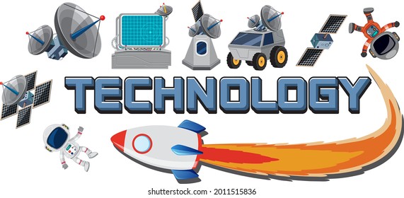 Technology text icon with elements illustration