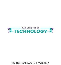 Technology text word mark logo with  pixel design vector template