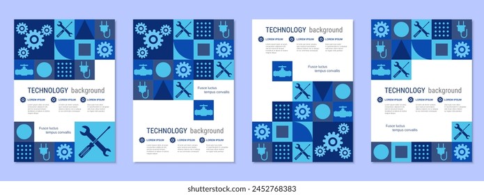 Technology theme flyer vector template collection. Design for poster, booklet, brochure cover, card, coupon. A4 format