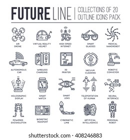 Technology thin line icons set. Automation artificial intelligence tech vector pack