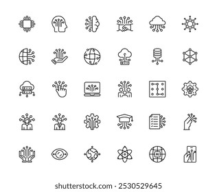 Technology thin line icons vector. Programming, Network, Website, Process, Internet, Data, brain, robot, computer. vector illustration