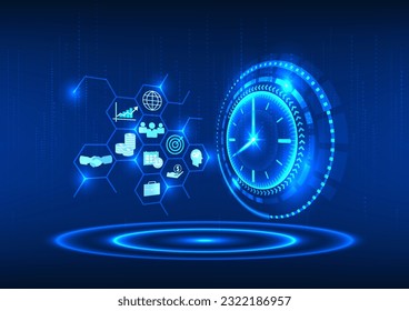 Technology time with techno circle with technology icon It represents smart technology that has been developed rapidly, causing the world's trade business and people to grow rapidly.