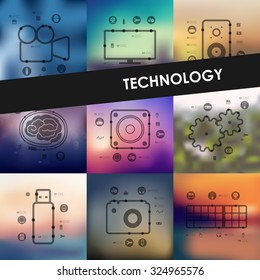 technology timeline presentations with blurred unfocused background