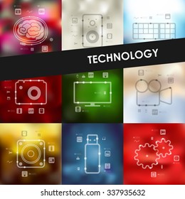 technology timeline presentations with blurred unfocused background