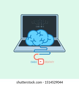 Technology is a tool that can enable creativity. Vector illustration outline flat design style.